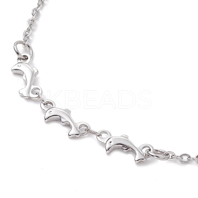 Tarnish Resistant 304 Stainless Steel Dolphin Link Anklets with Cable Chains AJEW-AN00569-1