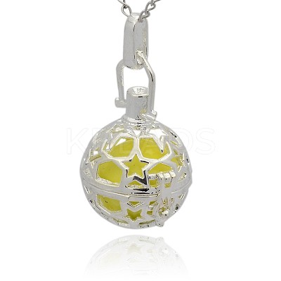 Silver Color Plated Brass Hollow Round Cage Pendants KK-J226-01S-1