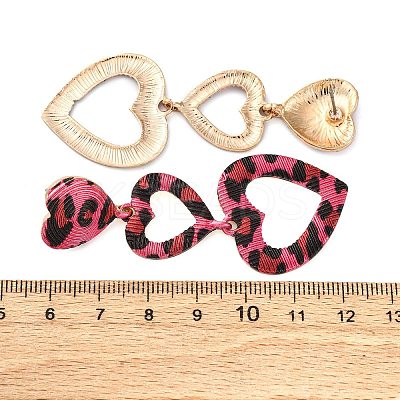 Heart with Leopard Print Alloy Tassel Stud Earrings EJEW-Z112-05G-1