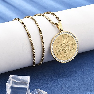 201 Stainless Steel Rhinestone Pendant Necklaces for Women LS-NJEW-U021-01G-1