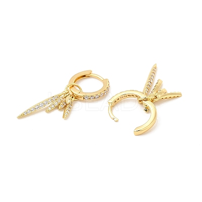 Clear Cubic Zirconia Leaf Dangle Hoop Earrings EJEW-P213-05G-1