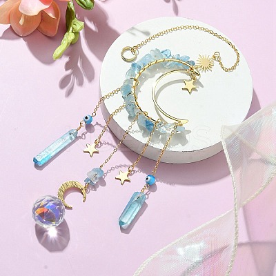 Moon & Star Brass Hanging Ornaments HJEW-TA00095-02-1
