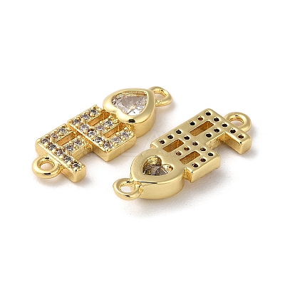 Rack Plating Brass Pave Clear Cubic Zirconia Connector Charms KK-K332-38G-1