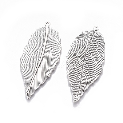 Tibetan Style Alloy Leaf Large Pendants X-TIBEP-S607-AS-LF-1