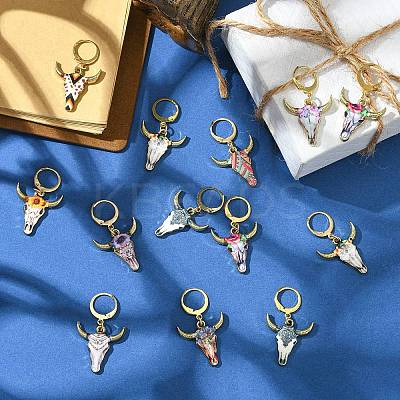 Cattle Alloy Enamel Pendant Locking Stitch Markers HJEW-CJ00032-1