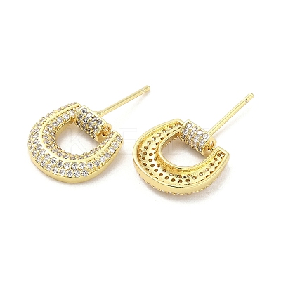 Rack Plating Brass Micro Pave Clear Cubic Zirconia Stud Earrings for Women EJEW-M260-11G-1