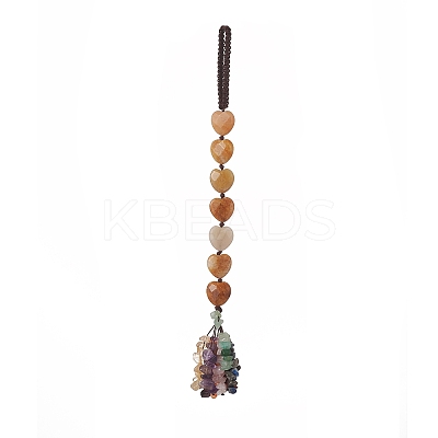 Heart Natural Yellow Jade & Mixed Stone Chips Tassel Pendant Decorations HJEW-JM00948-02-1