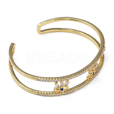 Cubic Zirconia Evil Eye Open Cuff Bangle BJEW-N012-038-1