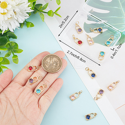 15Pcs 5 Colors Real 18K Gold Plated Brass Micro Pave Cubic Zirconia Charms ZIRC-BBC0002-32-1