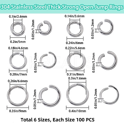 600Pcs 6 Styles 304 Stainless Steel Open Jump Rings STAS-SP0001-69-1