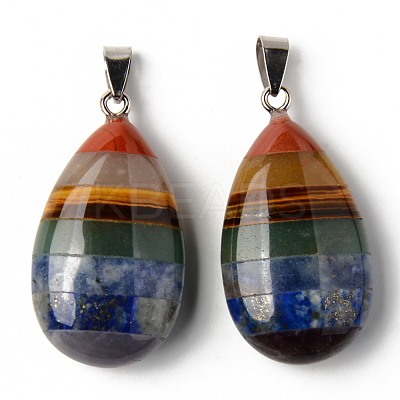 Chakra Style Assembled Natural Amethyst & Lapis Lazuli & Sodalite & Green Aventurine & Tiger Eye & Topaz Jade & Red Jasper Pendants G-R478-16-1
