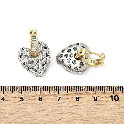 Brass Clear Cubic Zirconia Heart Hoop Earrings EJEW-L261-028GP-1
