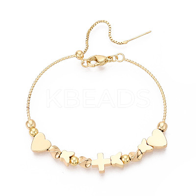 Adjustable Brass Beaded Slider Bracelets for Women BJEW-T022-19G-1
