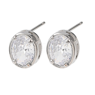 Brass Micro Pave Clear Cubic Zirconia Stud Earrings EJEW-C174-02E-P-1