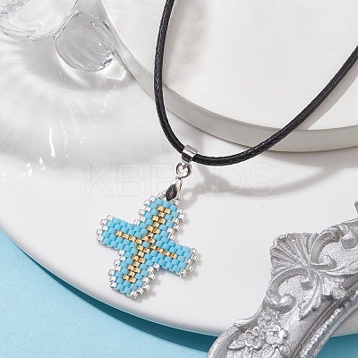 Glass Seed Cross Pendant Necklaces NJEW-MZ00025-02-1