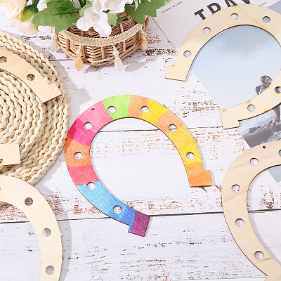 Horseshoe Wood Pendant Decorations WOOD-WH034-90-1