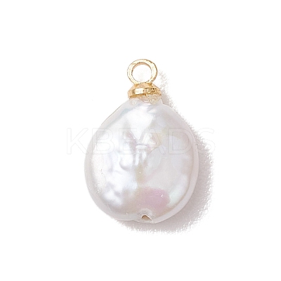 Natural Keshi Pearl Flat Round Charms PALLOY-JF05077-01-1
