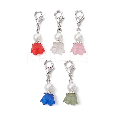Acrylic Flower & Glass Pearl Pendant Decoration HJEW-JM01413-1