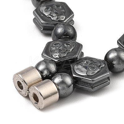 Hexagon with Skull Synthetic Non-Magnetic Hematite Beaded Necklaces for Women Men NJEW-E097-07-1
