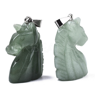 Carved Natural Green Aventurine Pendants G-N0327-002I-1