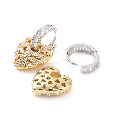 Clear Cubic Zirconia Heart Dangle Hoop Earrings EJEW-G343-03G-B-1