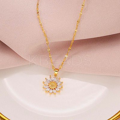 Sunflower 304 Stainless Steel Clear Cubic Zirconia Pendant Necklaces for Women FS-WG5C110-01-1