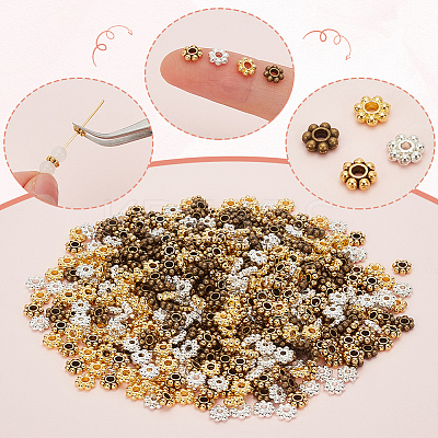 600pcs 4 Colors Tibetan Style Alloy Beads Daisy Spacer Beads TIBEB-SP0001-18-1