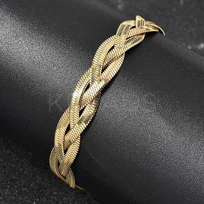 304 Stainless Steel Interlocking Herringbone Chain Bracelet for Women BJEW-K240-08C-G-1