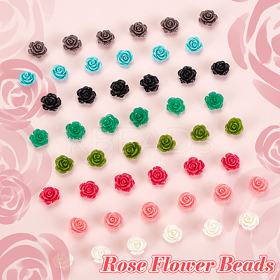 64Pcs 8 Colors Synthetic Coral 3D Flower Rose Beads CORA-GA0001-02-1