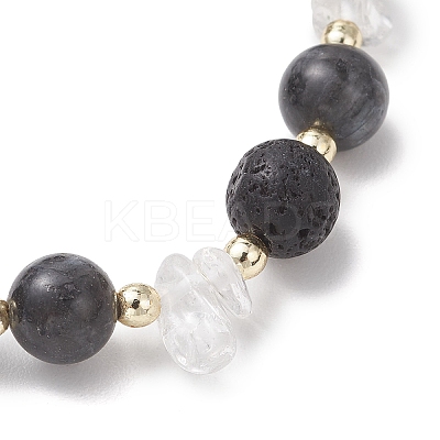 Natural Quartz Crystal & Lava Rock & Larvikite Stretch Bracelets for Women BJEW-JB13188-1
