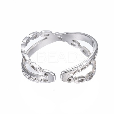 Non-Tarnish 304 Stainless Steel Criss Cross Open Cuff Ring RJEW-T023-11P-1