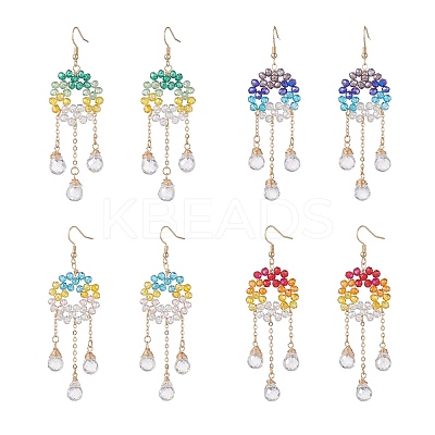 Glass Beaded Ring with Teardrop Dangle Earrings EJEW-JE05263-1