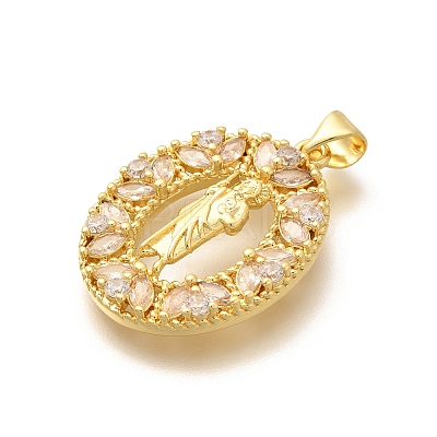 Religion Themed Rack Plating Brass Micro Pave Cubic Zirconia Pendants KK-L226-007G-20-1