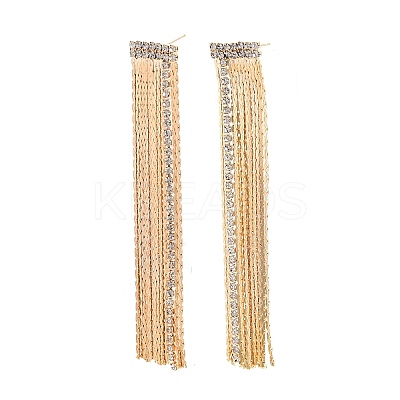 Clear Cubic Zirconia Chain Tassel Dangle Stud Earrings EJEW-G321-19G-1