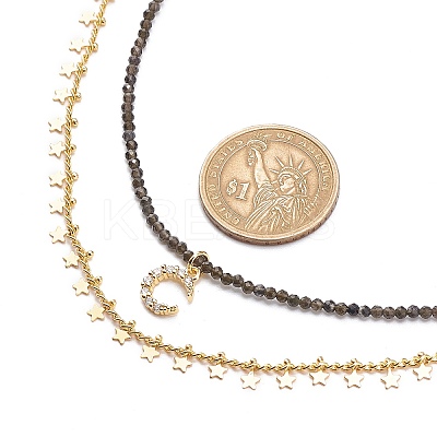 2Pcs 2 Style 304 Stainless Steel Moon & Star Pendant Necklaces Set NJEW-JN04030-1