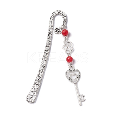 Mother's Day Key & Infinity Love Heart Pendant Bookmark with Synthetic Turquoise AJEW-JK00259-02-1