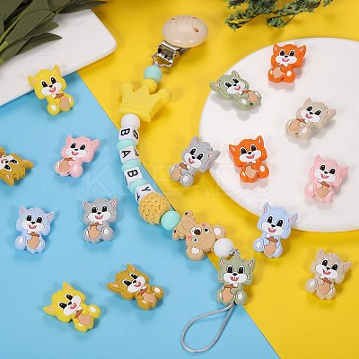 16Pcs 8 Colors Cartoon Squirrel Silicone Beads JX713A-1