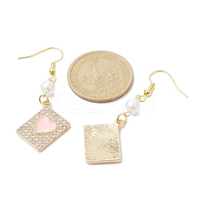 Alloy Crystal Rhinestone Rectangle with Heart Dangle Earrings EJEW-JE05491-03-1