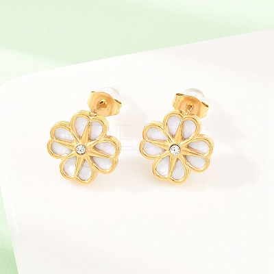 304 Stainless Steel with Resin Flower Link Chain Necklaces & Stud Earrings SJEW-Z005-02G-03-1