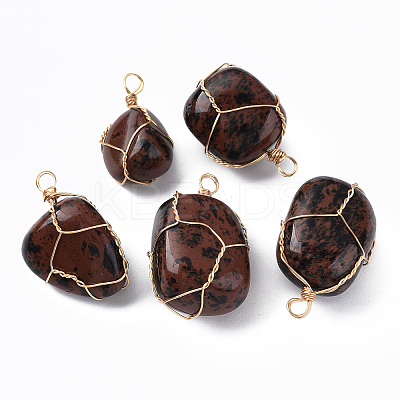 Natural Mahogany Obsidian Pendants G-N332-50-13-1