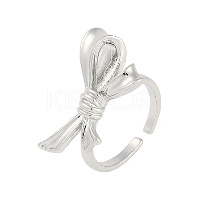 Bowknot Brass Open Cuff Ring for Women RJEW-M176-01A-P-1