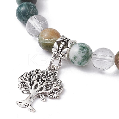 Natural Tree Agate Round Bead Stretch Bracelets BJEW-JB09872-02-1