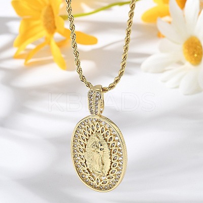 Brass Cubic Zirconia Pendant Necklaces for Women NJEW-U034-01B-G-1