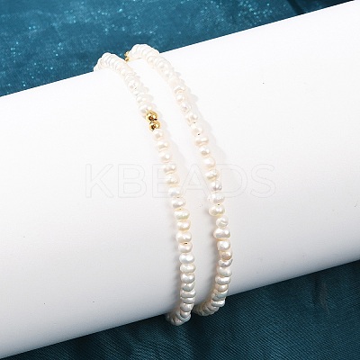 Natural Freshwater Pearl Potato & Brass Beaded Necklaces NJEW-D338-01G-1