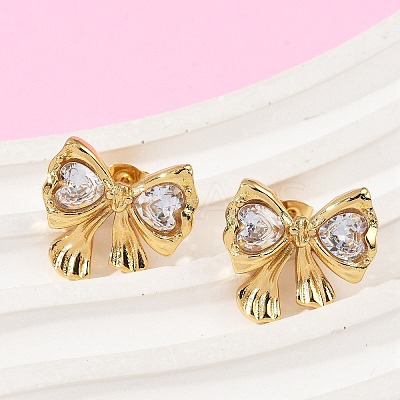 Bowknot 304 Stainless Steel Glass Stud Earrings EJEW-M105-02G-1