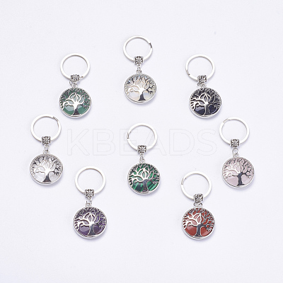 Flat Round with Tree of Life Gemstone Keychain KEYC-G043-C-1