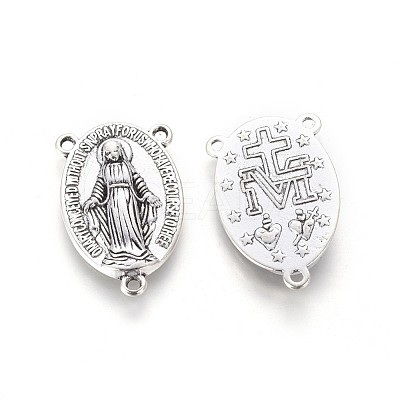 Holy Oval Carved Virgin Mary Tibetan Style Alloy Chandelier Component Links TIBEP-LF0961YKG-AS-FF-1