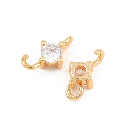 Brass Pave Clear Cubic Zirconia Flat Round Connector Charms KK-H538-21A-G-1