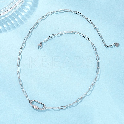 304 Stainless Steel Screw Carabiner Lock Pendant Paperclip Chain Necklaces NJEW-JN05860-02-1