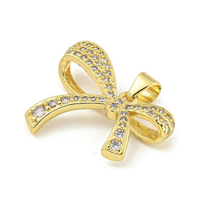 Bowknot Rack Plating Brass Clear Cubic Zirconia Pendants KK-Z053-14G-04-1